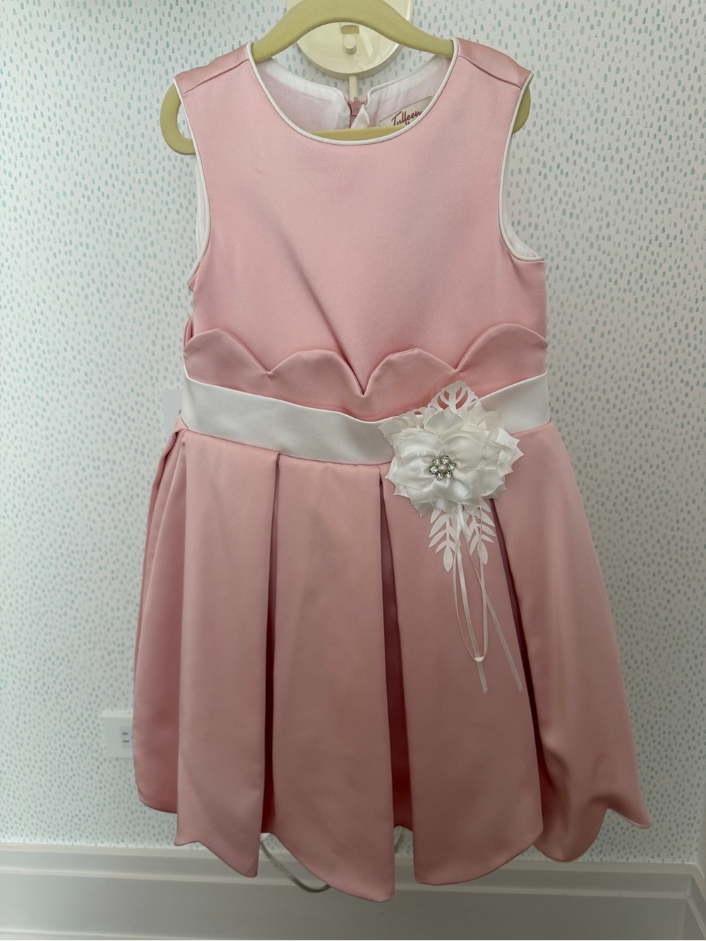 Girls' Pink Satin Flower Waistband Party Dress